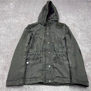L.O.G.G H&M Women’s Green Long Sleep Full Zip Snap Button Hooded Jacket Size 4